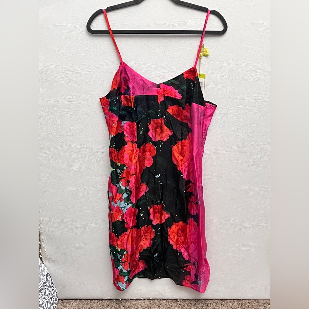 Tracy Reese Anthropologie Red Floral Silk Slip Mini Dress NWT Large - Picture 1 of 12